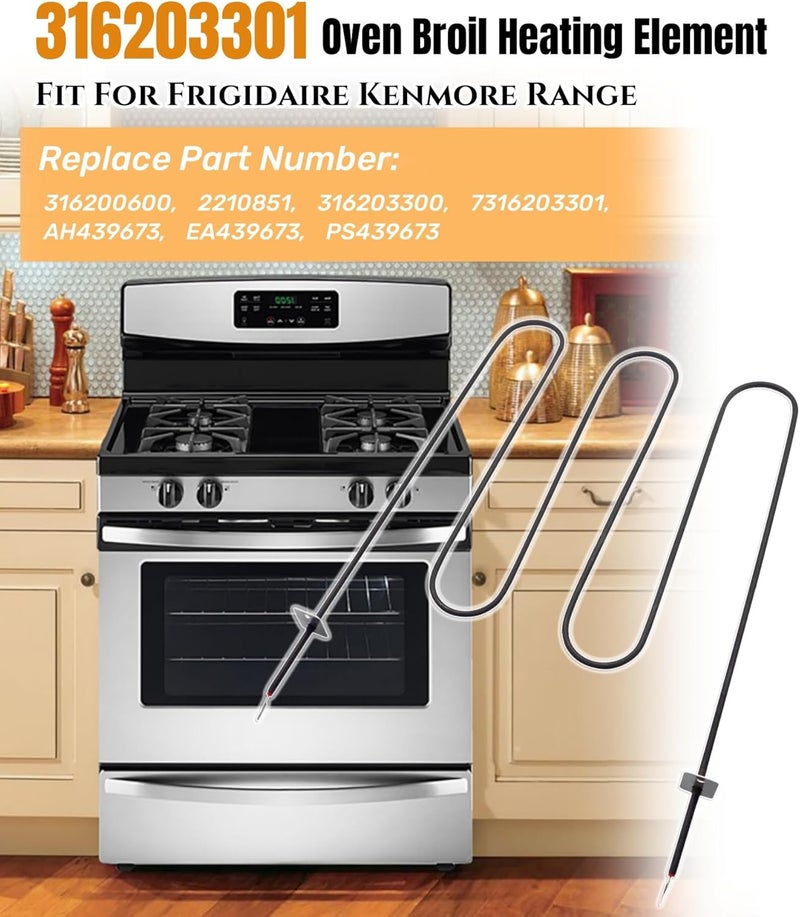 Maigoo 316203301 316203300 Oven Broil Heating Element Fit For Frigidaire Kenmore Range,Replaces 316200600,2210851,AH439673,EA439673,PS439673 Oven Bake Element - Image 2